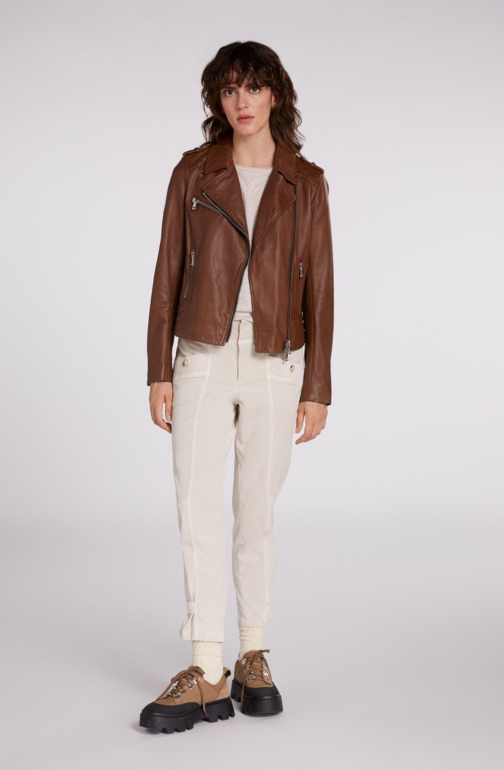 Brown Leather Biker Jacket