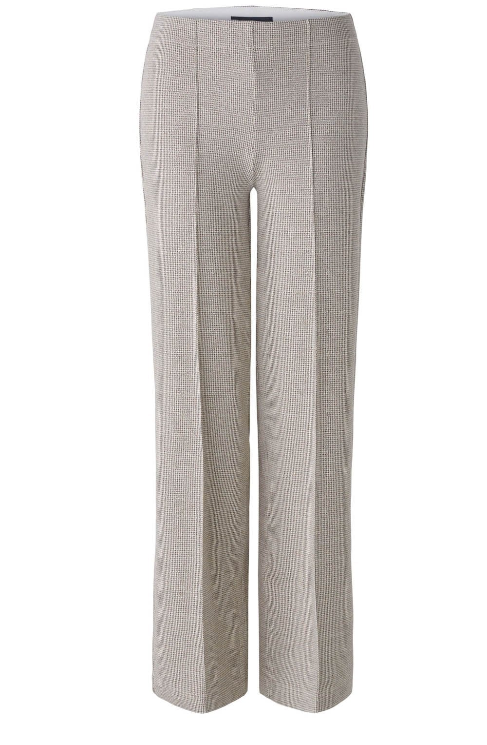Brown Off White Houndstooth Slip On Trousers