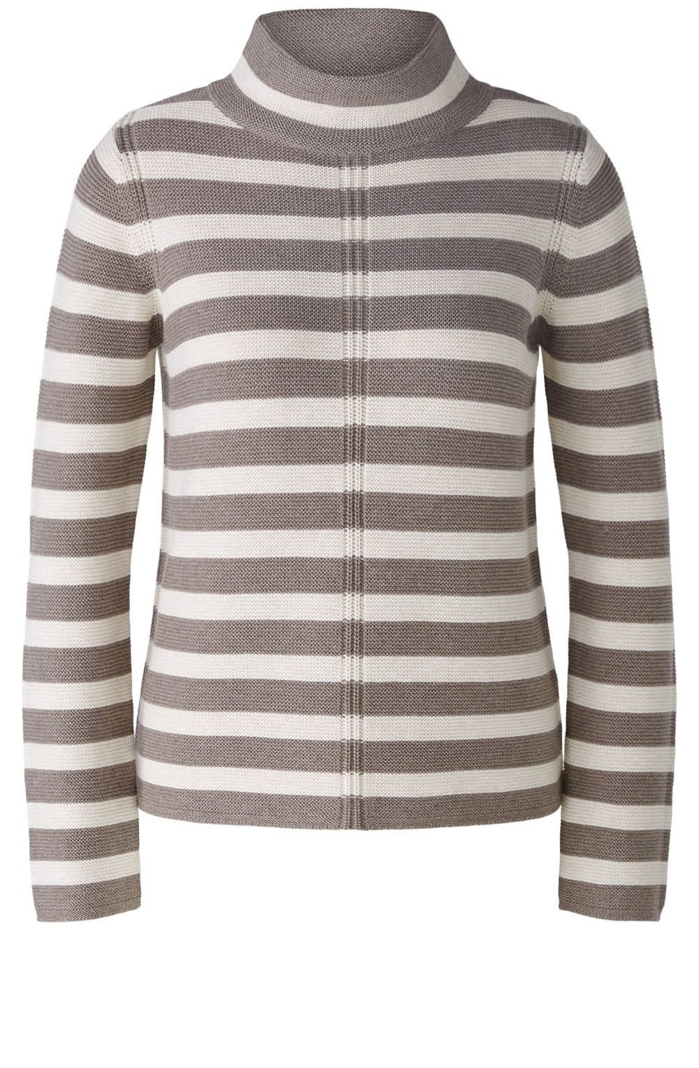 Brown Off White Ribbed and Striped Pullover