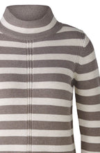 Brown Off White Ribbed and Striped Pullover