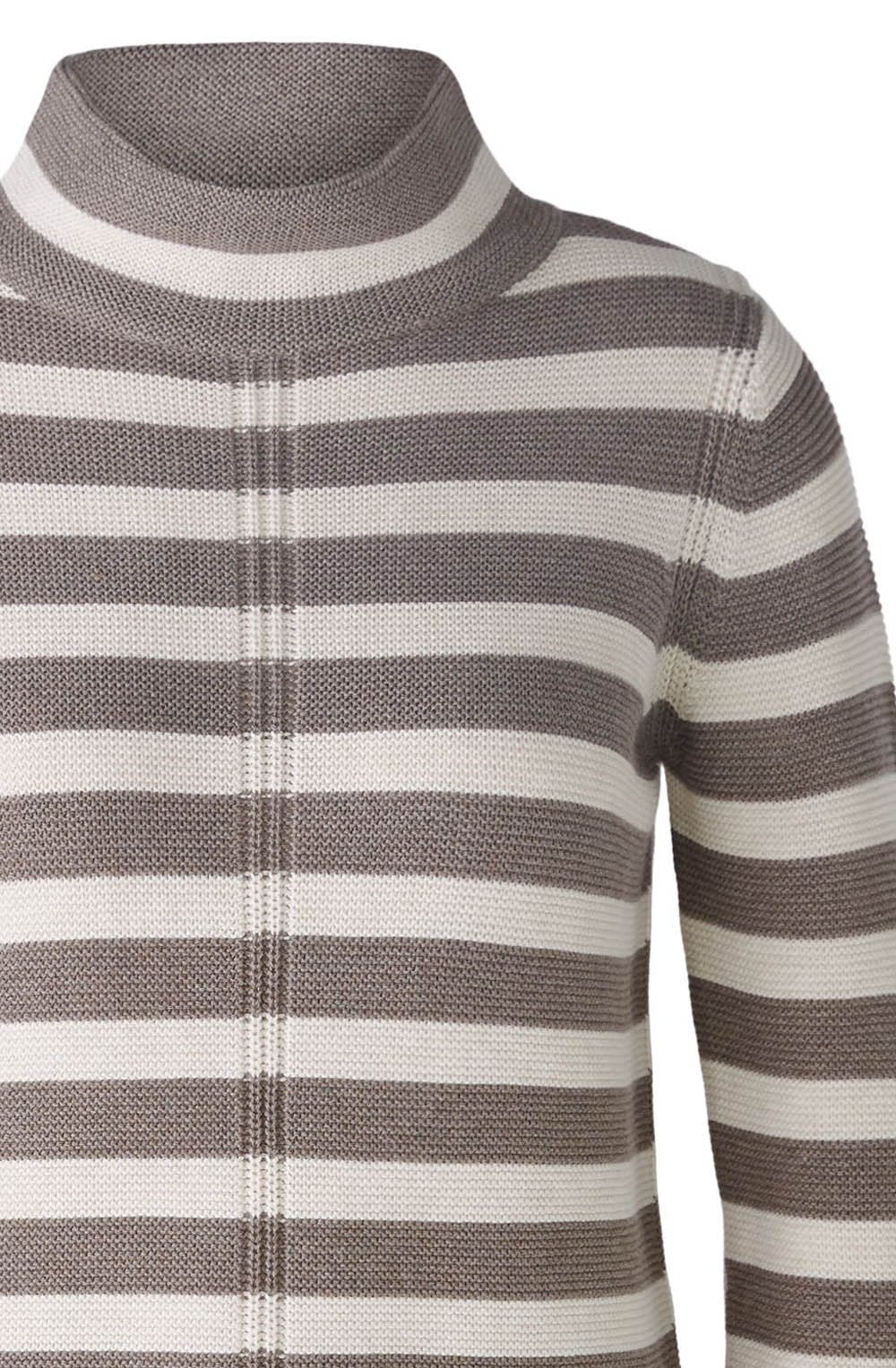 Brown Off White Ribbed and Striped Pullover
