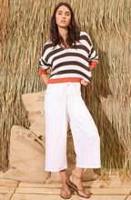 Brown Stripe Orange Contrast Hem Oversized Pullover