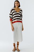Brown Stripe Orange Contrast Hem Oversized Pullover
