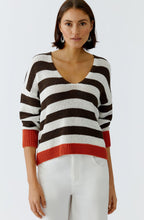 Brown Stripe Orange Contrast Hem Oversized Pullover