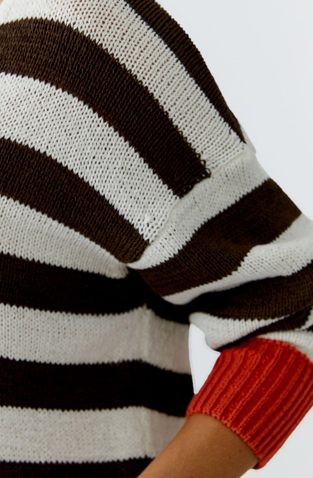 Brown Stripe Orange Contrast Hem Oversized Pullover
