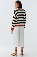 Brown Stripe Orange Contrast Hem Oversized Pullover