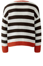 Brown Stripe Orange Contrast Hem Oversized Pullover