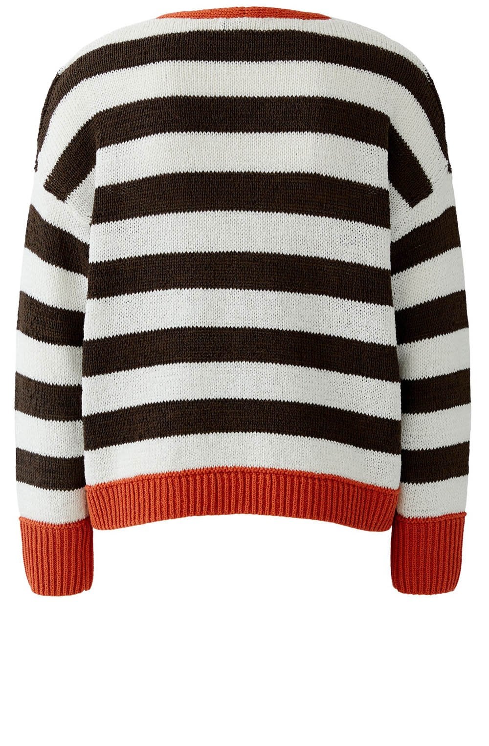 Brown Stripe Orange Contrast Hem Oversized Pullover