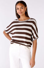 Brown Striped Linen Relaxed Sweater