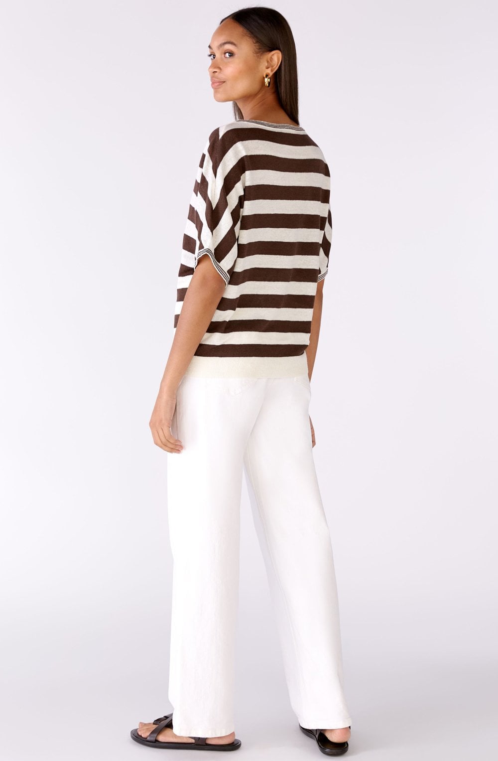 Brown Striped Linen Relaxed Sweater