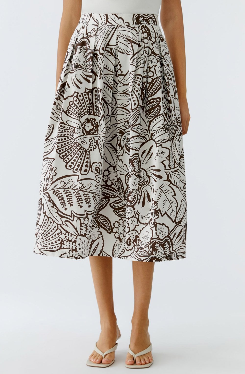 Brown & White Floral Print Skirt