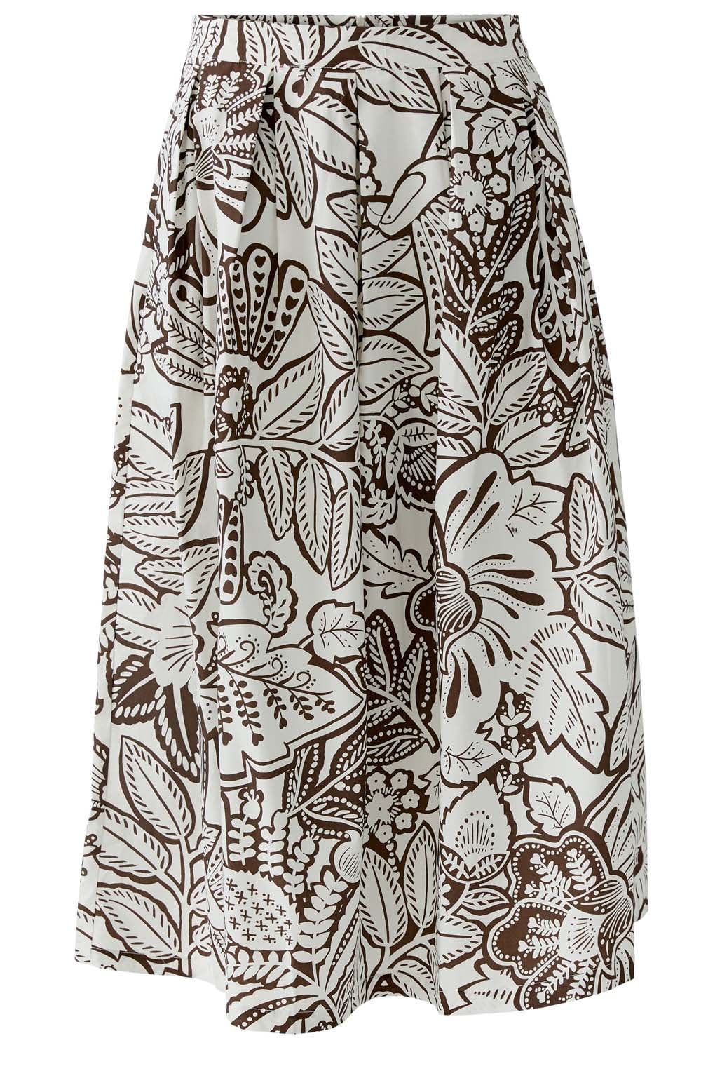 Brown & White Floral Print Skirt