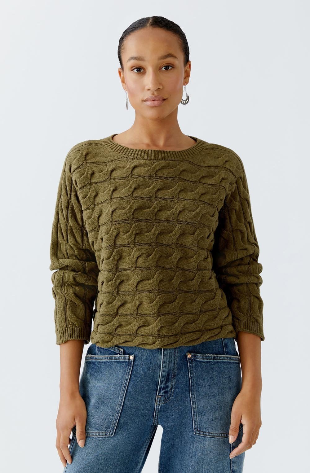 Burnt Olive Cable Knit Boxy Jumper