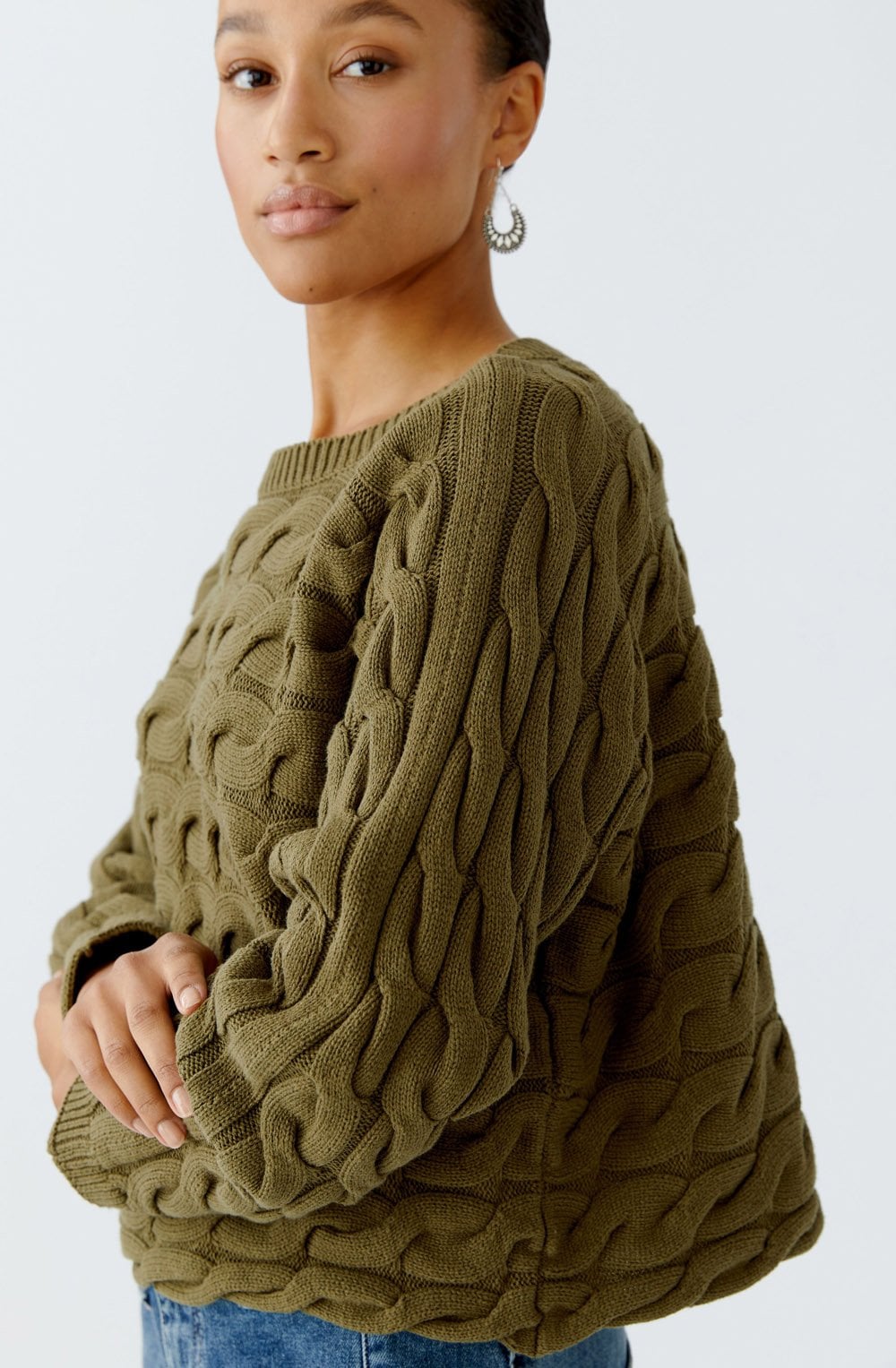 Burnt Olive Cable Knit Boxy Jumper