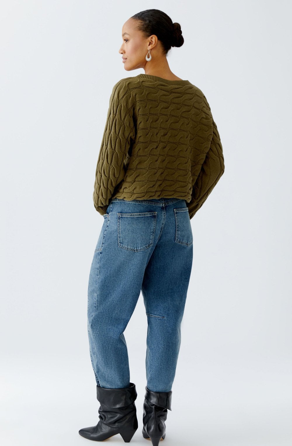 Burnt Olive Cable Knit Boxy Jumper