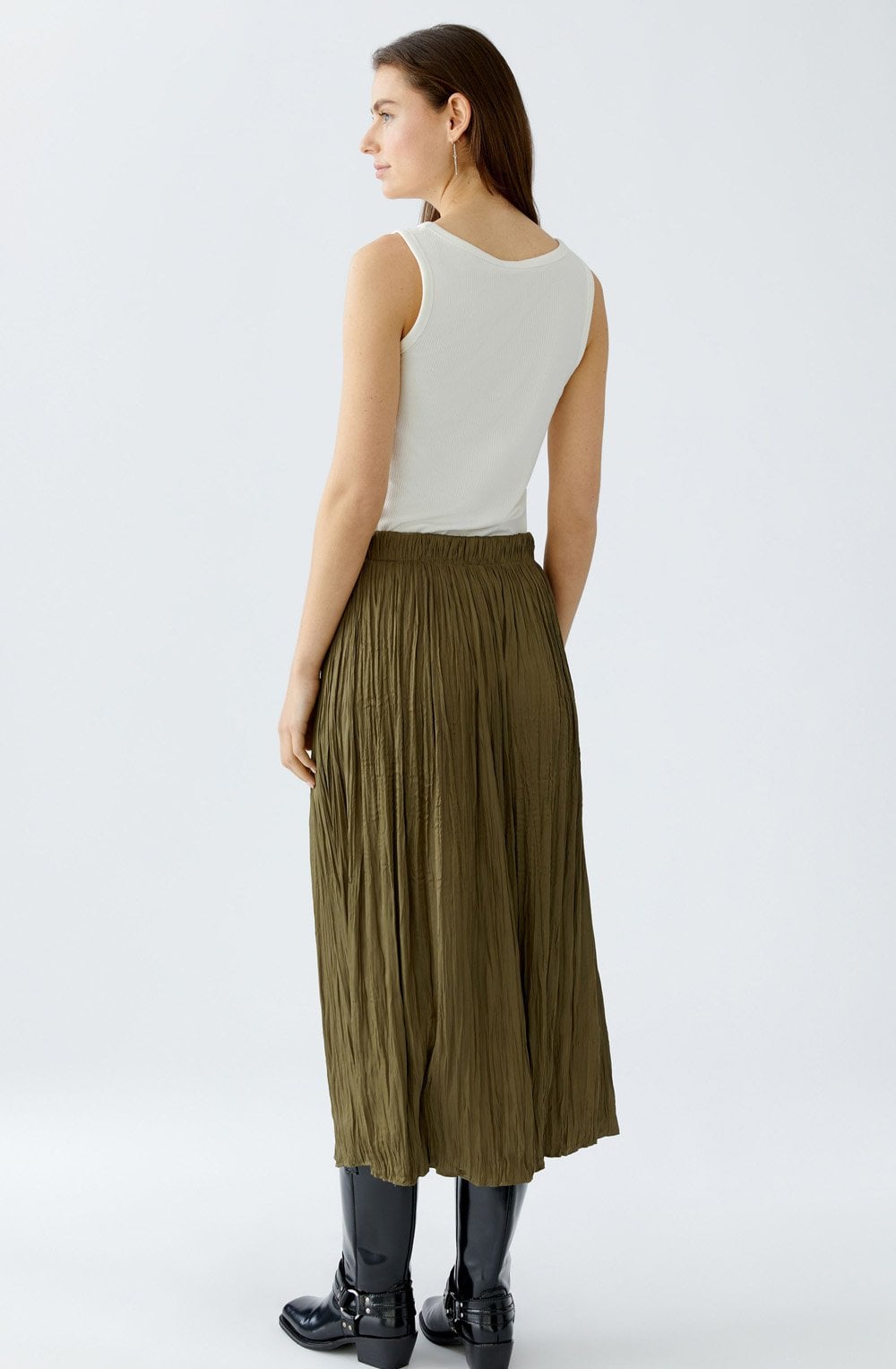 Burnt Olive Crinkled Satin Touch Maxi Skirt