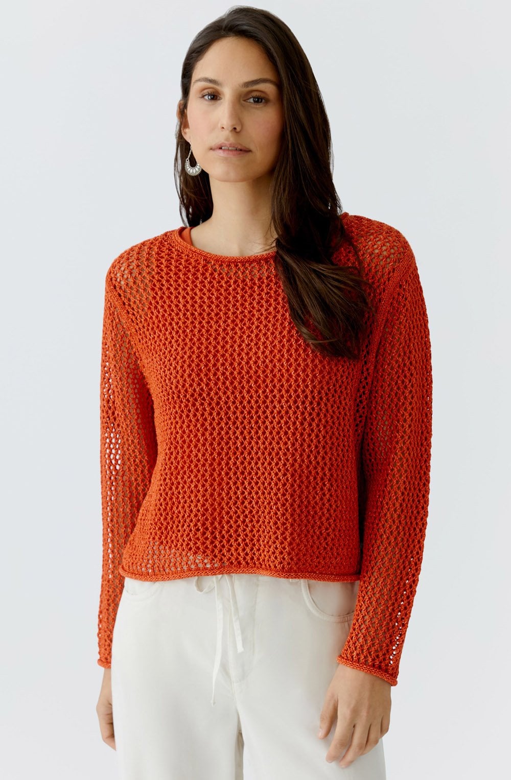 Burnt Tangarine Open Weave Pullover