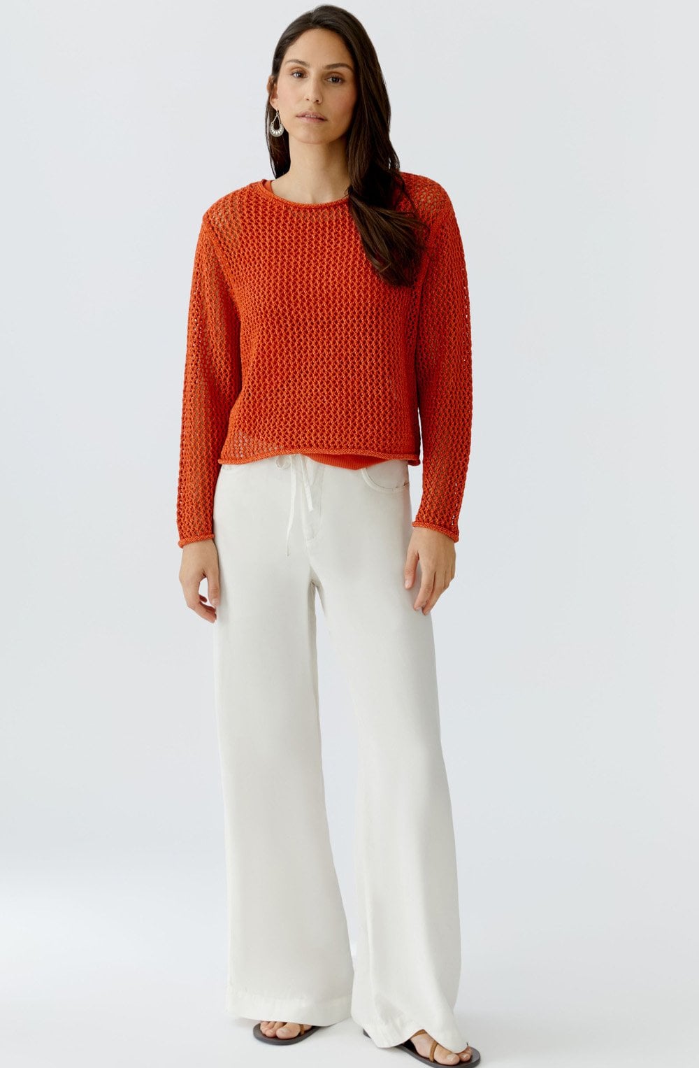 Burnt Tangarine Open Weave Pullover