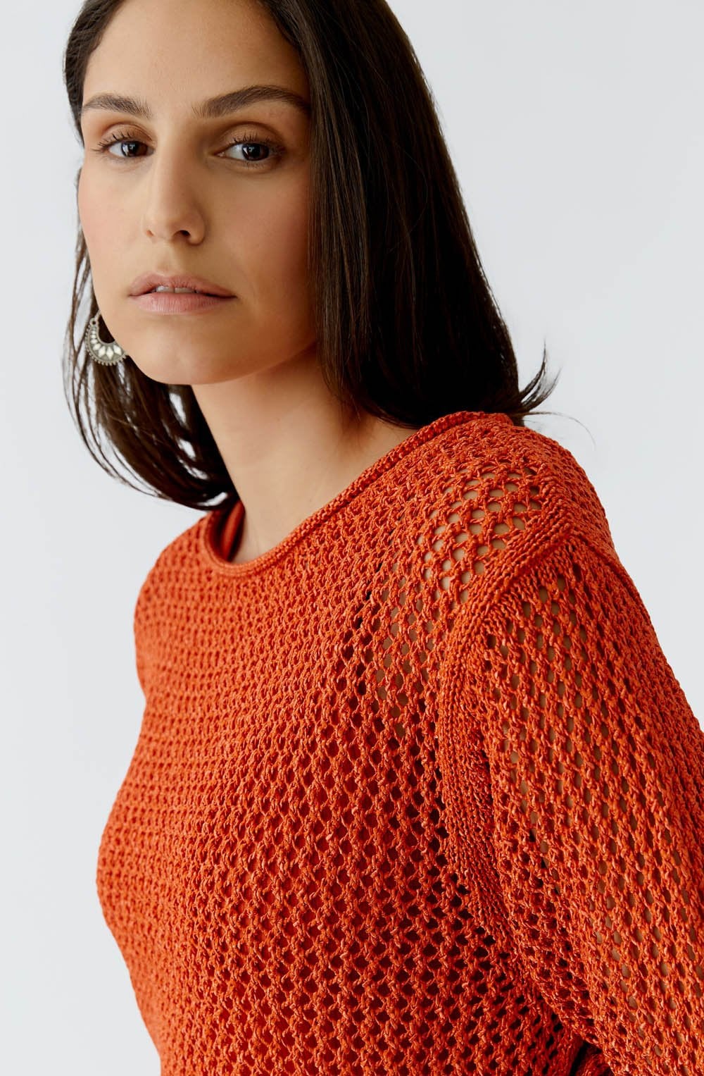 Burnt Tangarine Open Weave Pullover