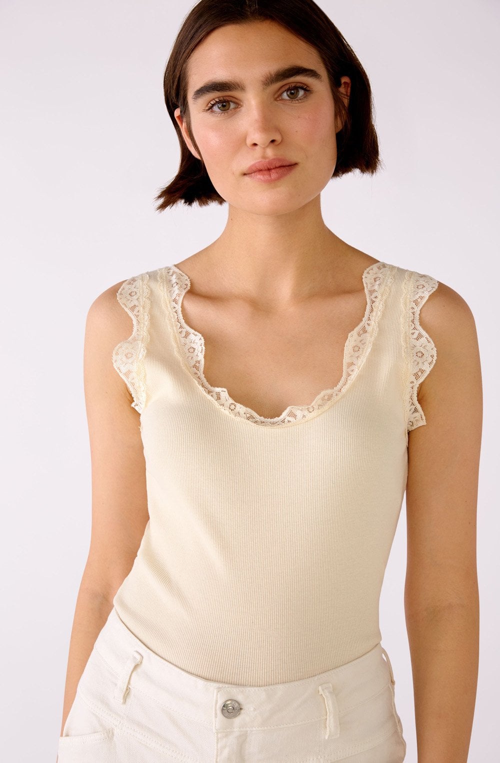 Butter Yellow Lace Detail Vest Top