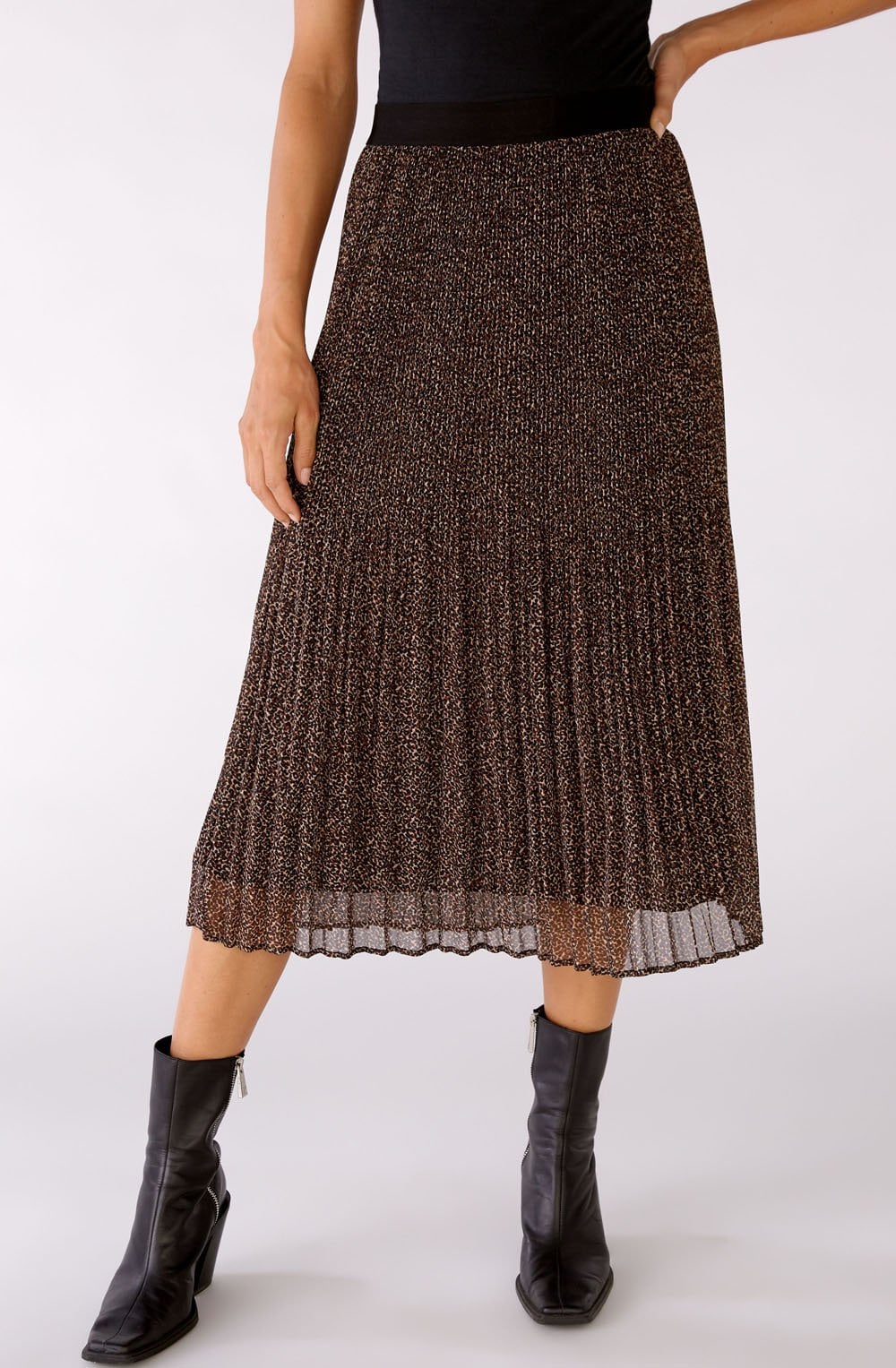Camel and Black Semi Sheer Pleated Skirt
