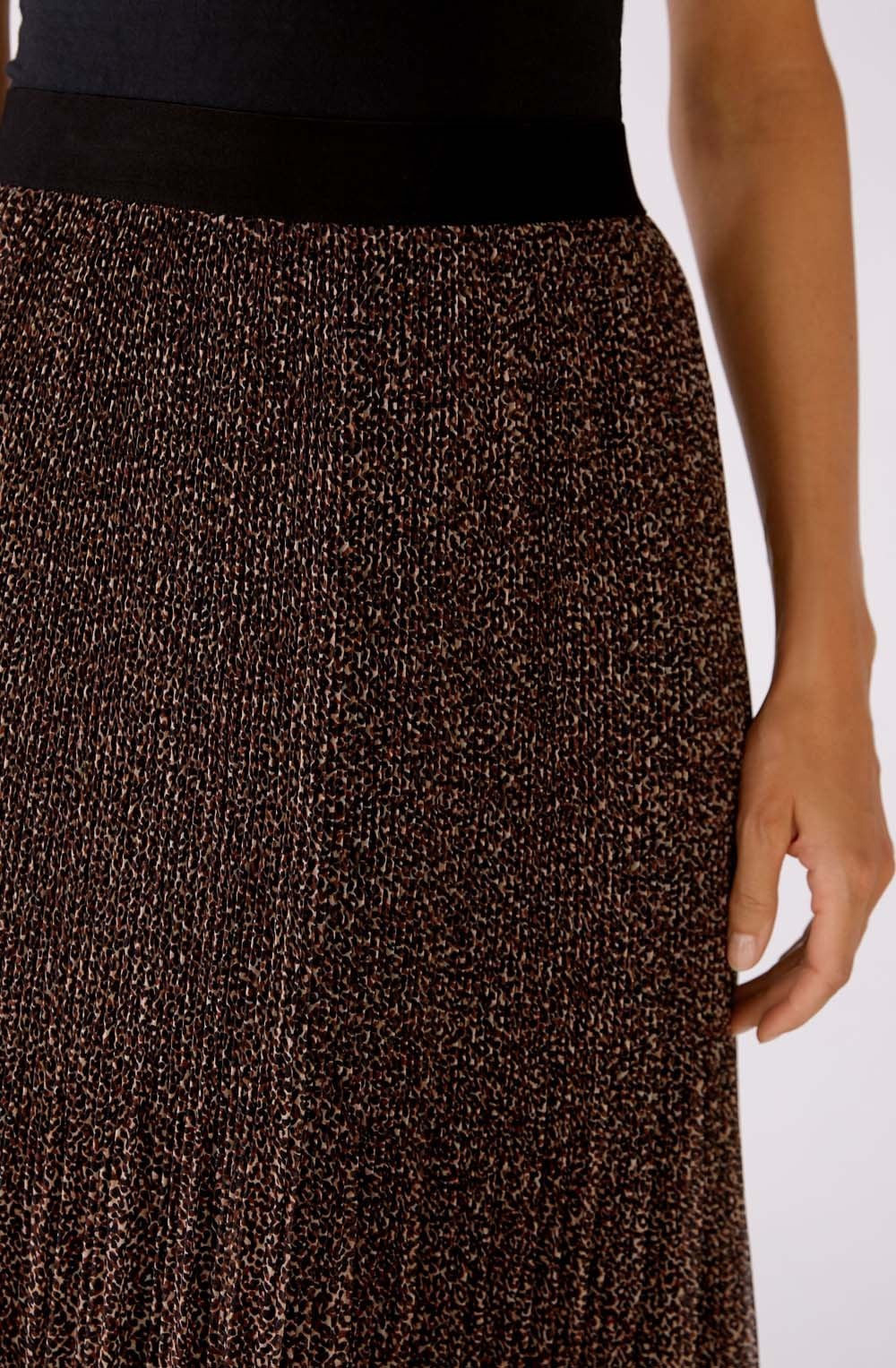 Camel and Black Semi Sheer Pleated Skirt