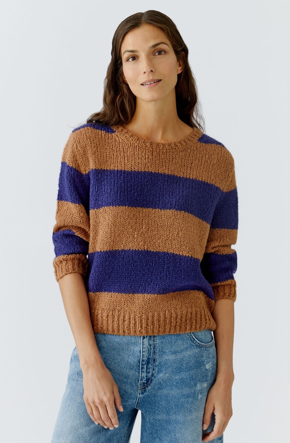 Camel and Blue Stripe Angel Yarn Jumper