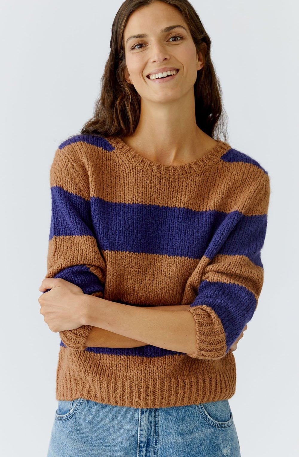 Camel and Blue Stripe Angel Yarn Jumper