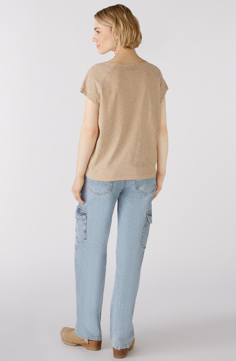 Camel and Stone White Striped T Shirt