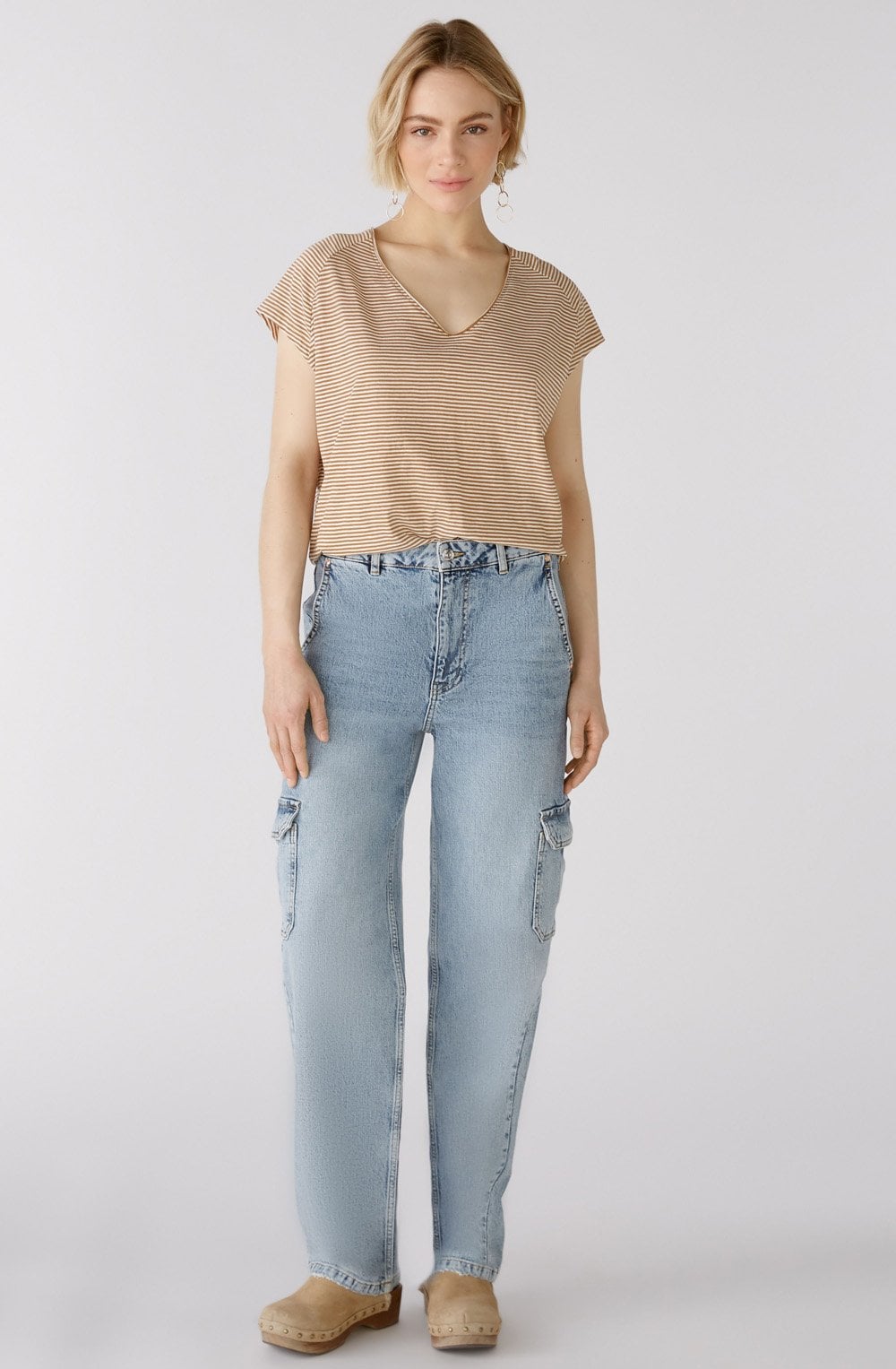 Camel and Stone White Striped T Shirt