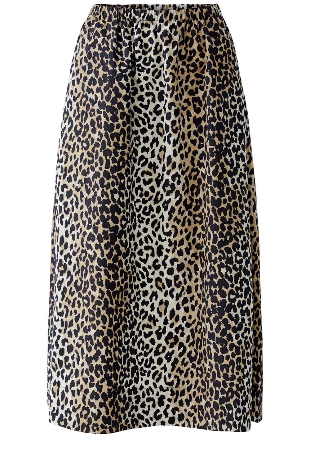 Camel Black Animal Print A Line Midi Skirt
