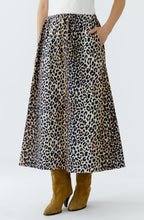 Camel Black Animal Print A Line Midi Skirt