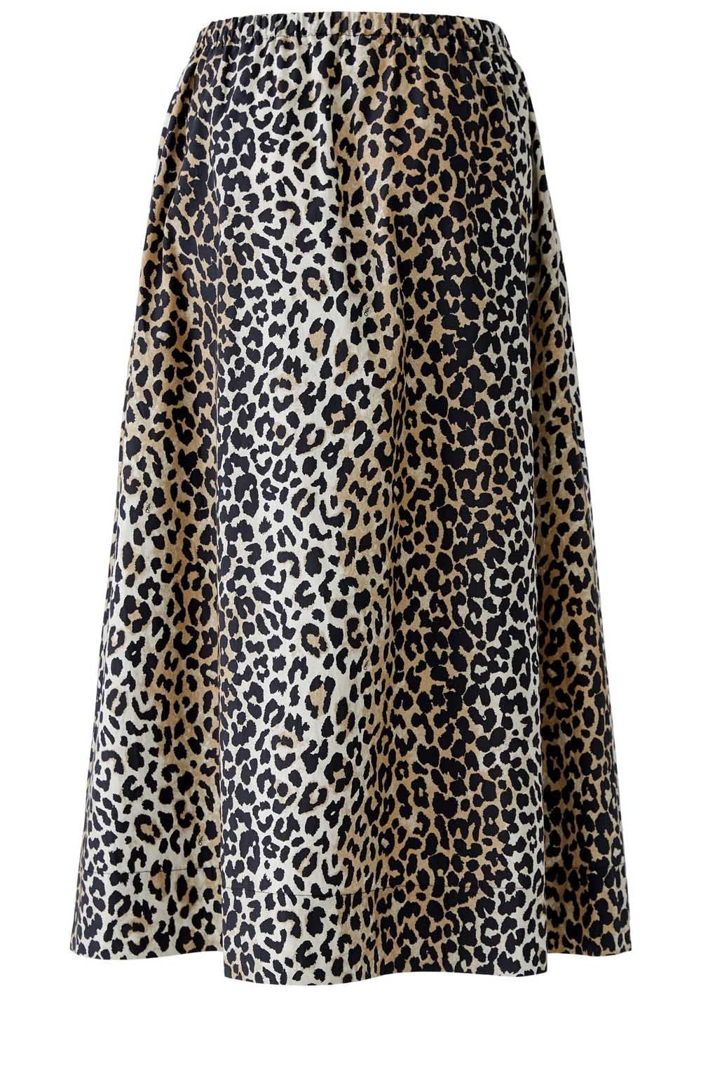 Camel Black Animal Print A Line Midi Skirt