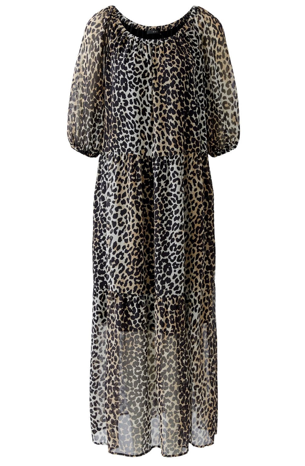 Camel Black Animal Print Chiffon Dress