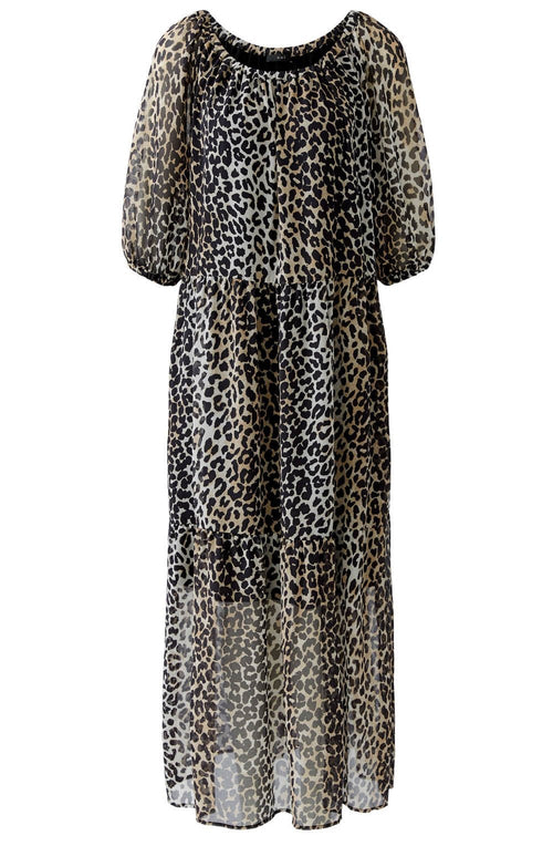 Camel Black Animal Print Chiffon Dress