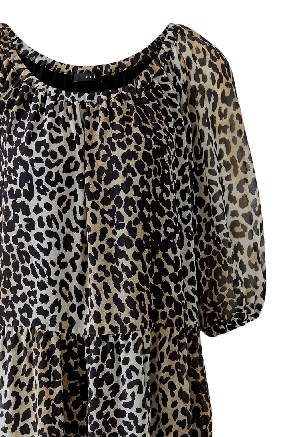 Camel Black Animal Print Chiffon Dress