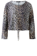 Camel Black Animal Print Drawstring Blouse
