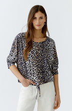 Camel Black Animal Print Drawstring Blouse