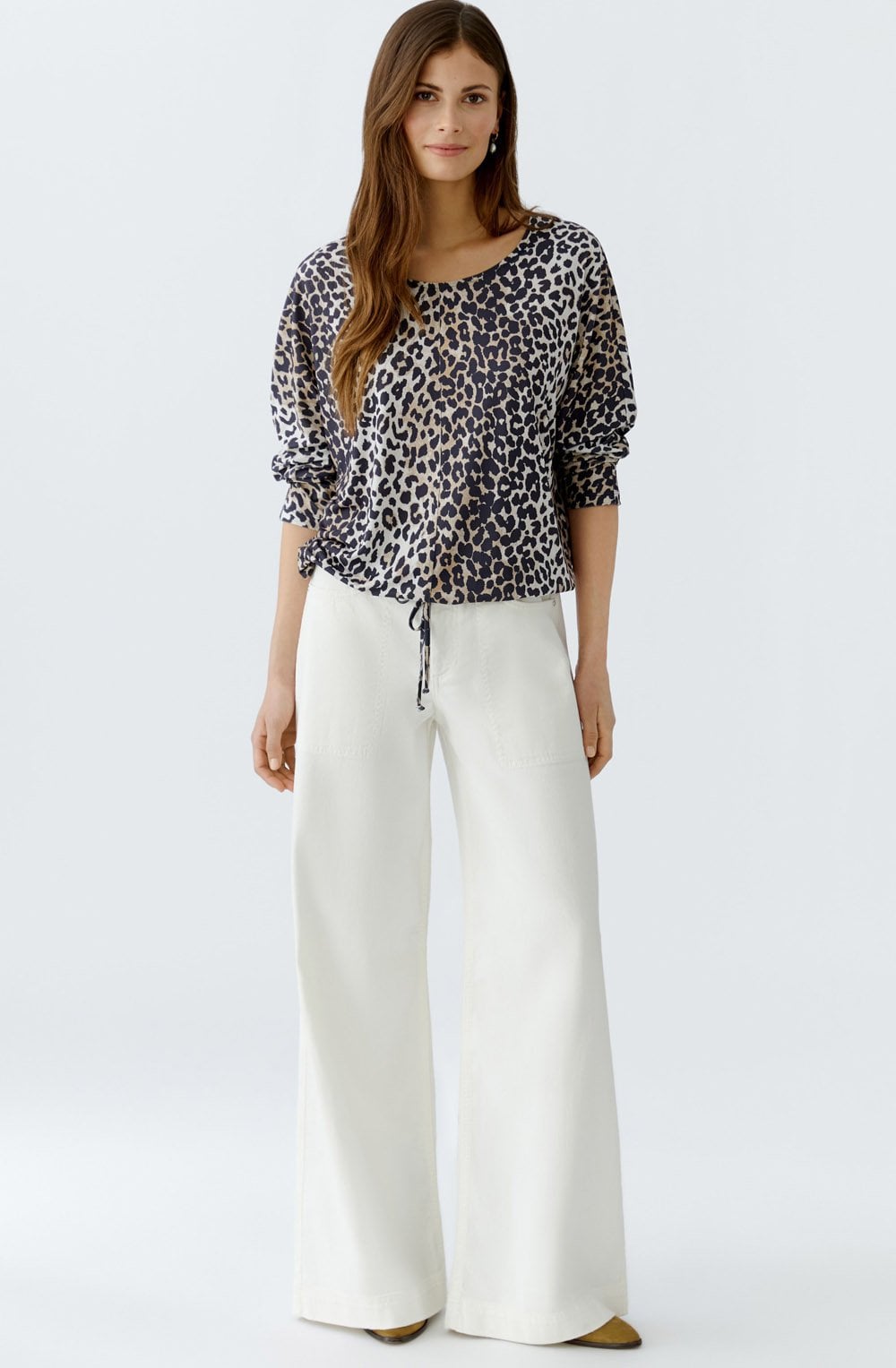 Camel Black Animal Print Drawstring Blouse