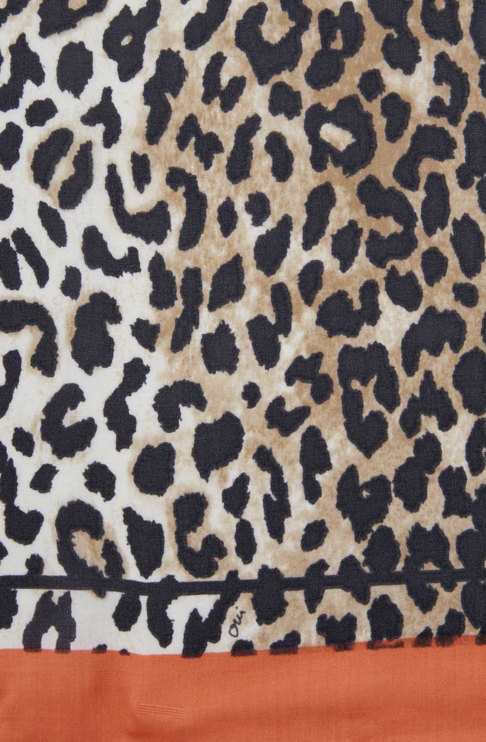 Camel Black Animal Print Orange Border Scarf