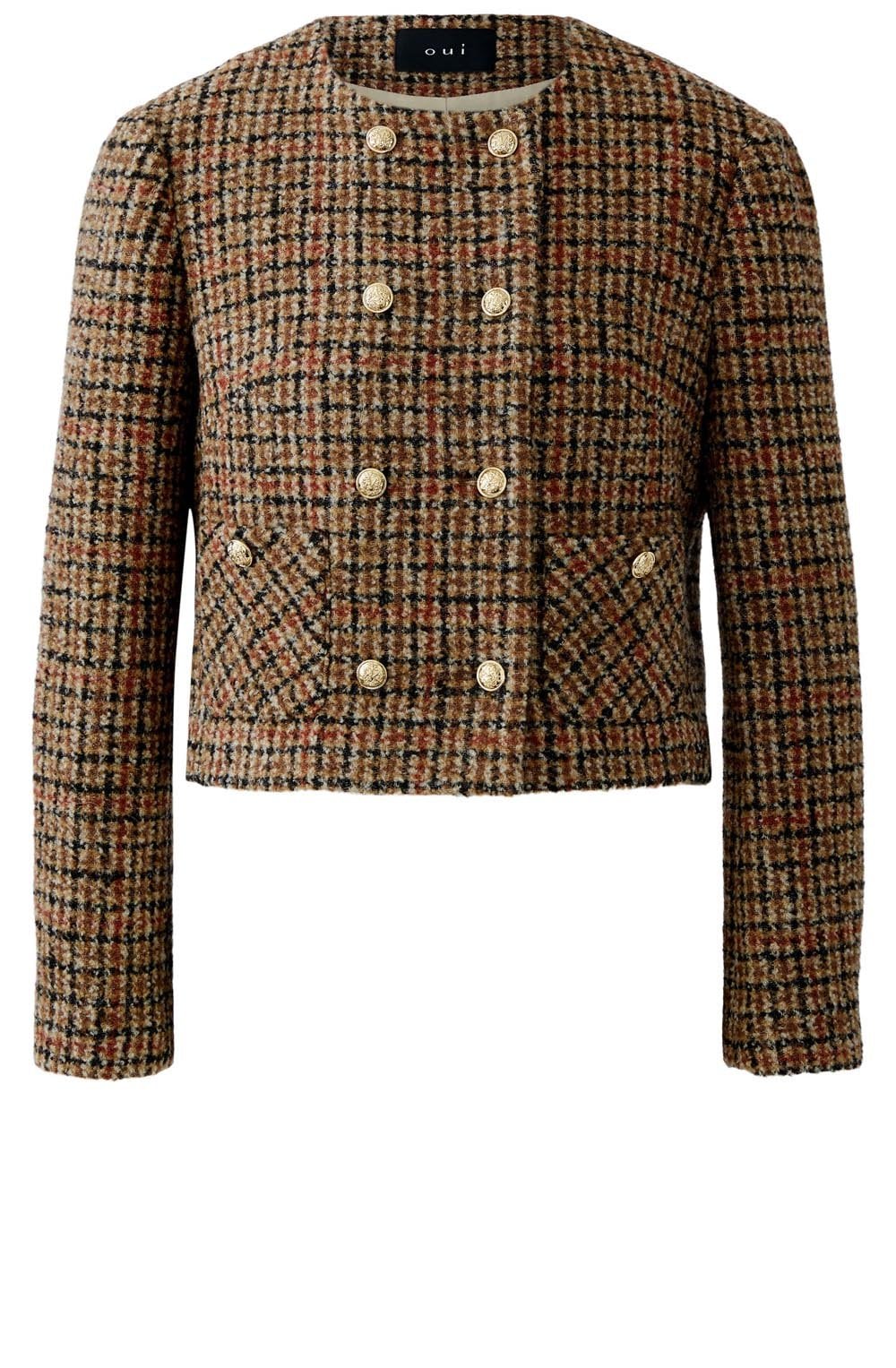 Camel Black Woven Check Jacket