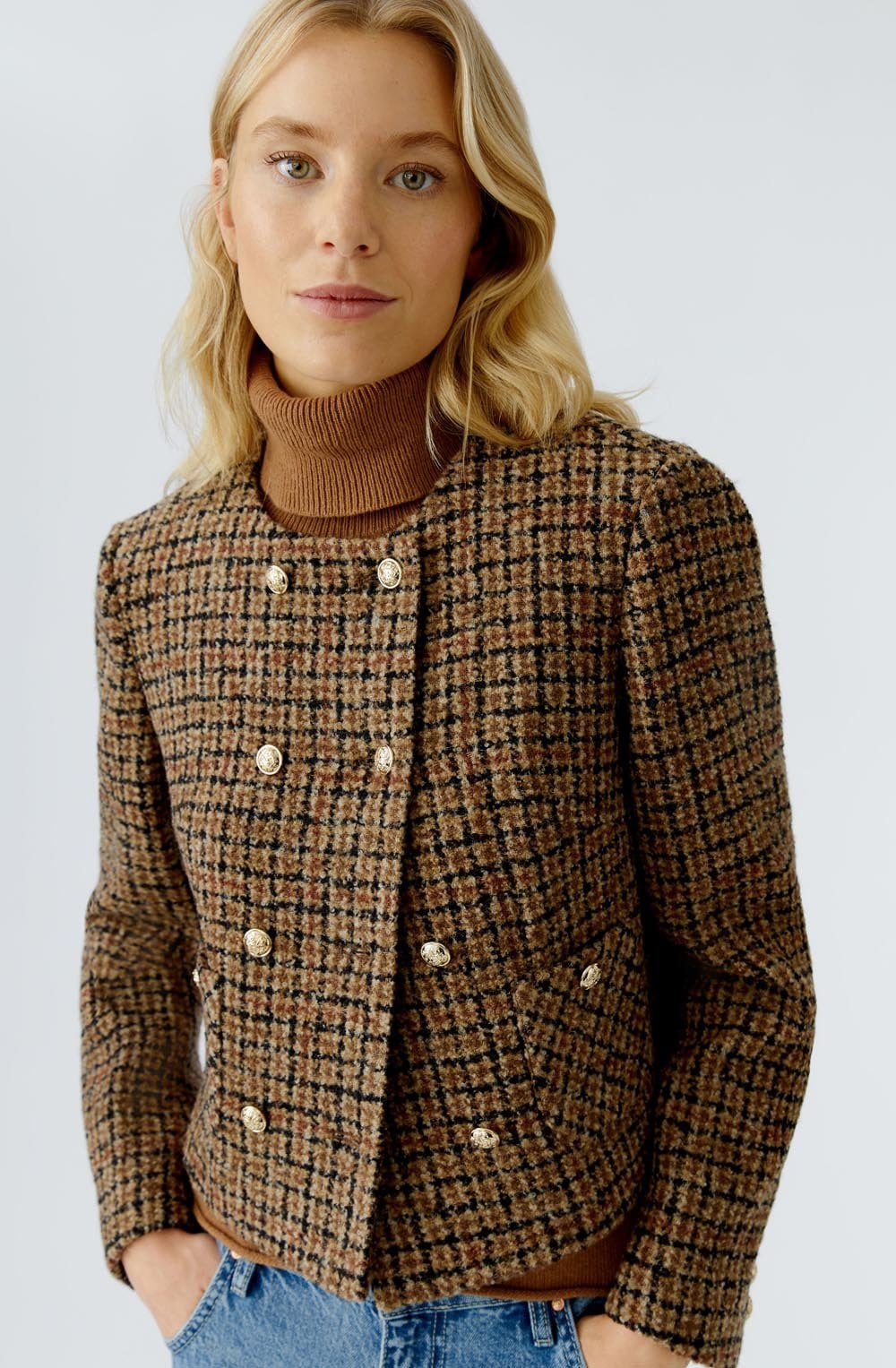 Camel Black Woven Check Jacket