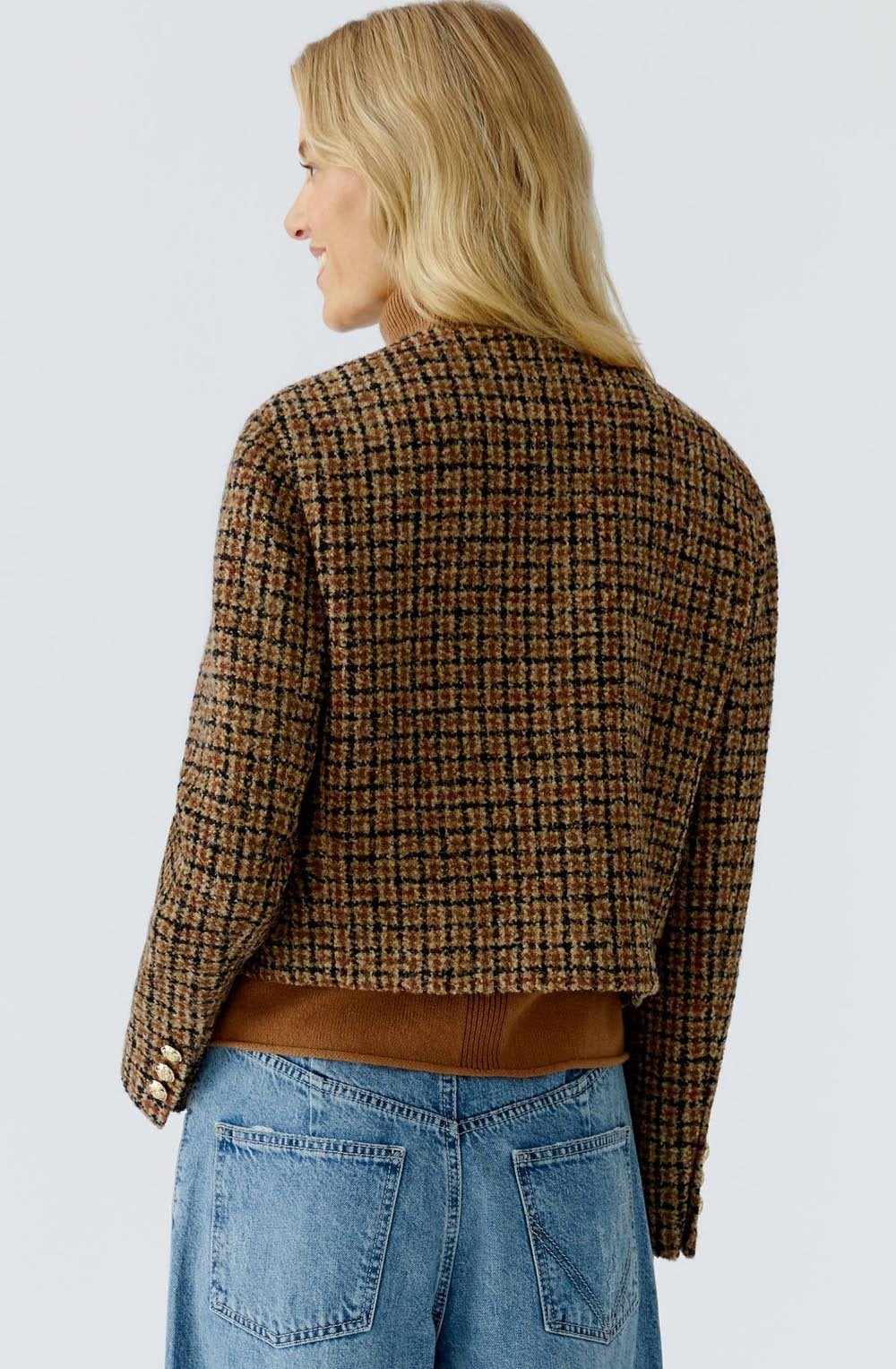 Camel Black Woven Check Jacket