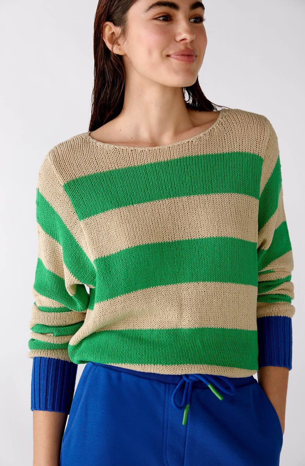 Camel Green and Blue Coarse Knit Jumper