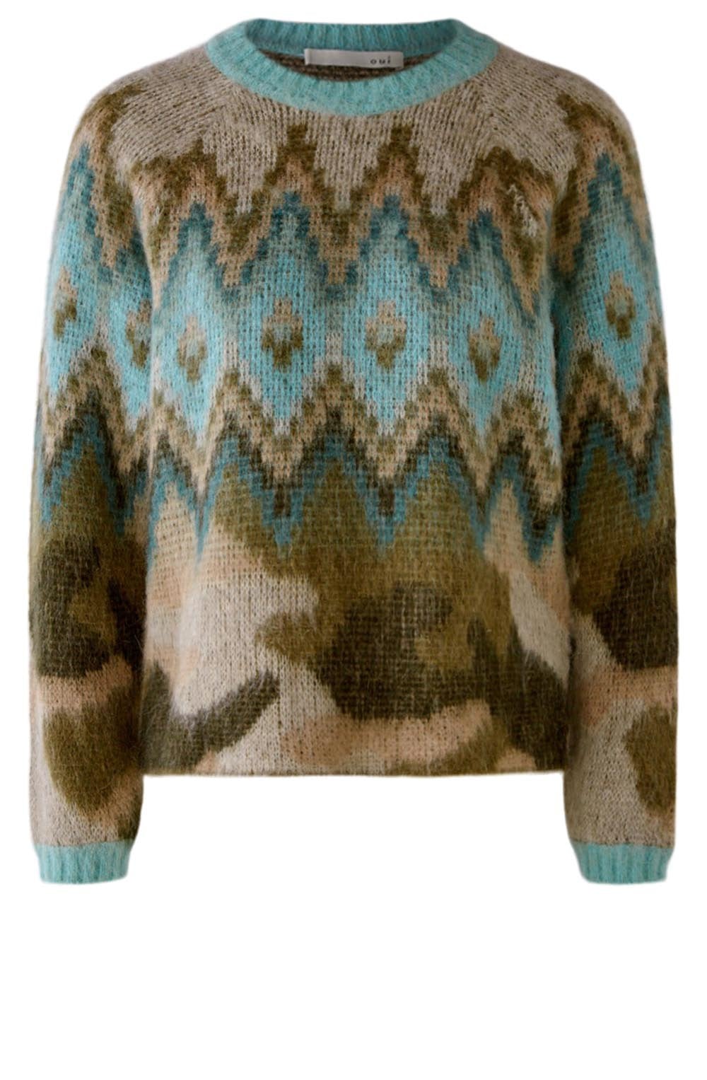 Camel Green Aztec and Camouflage Jumper