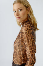 Camel Grey Leopard Print Sheer Blouse