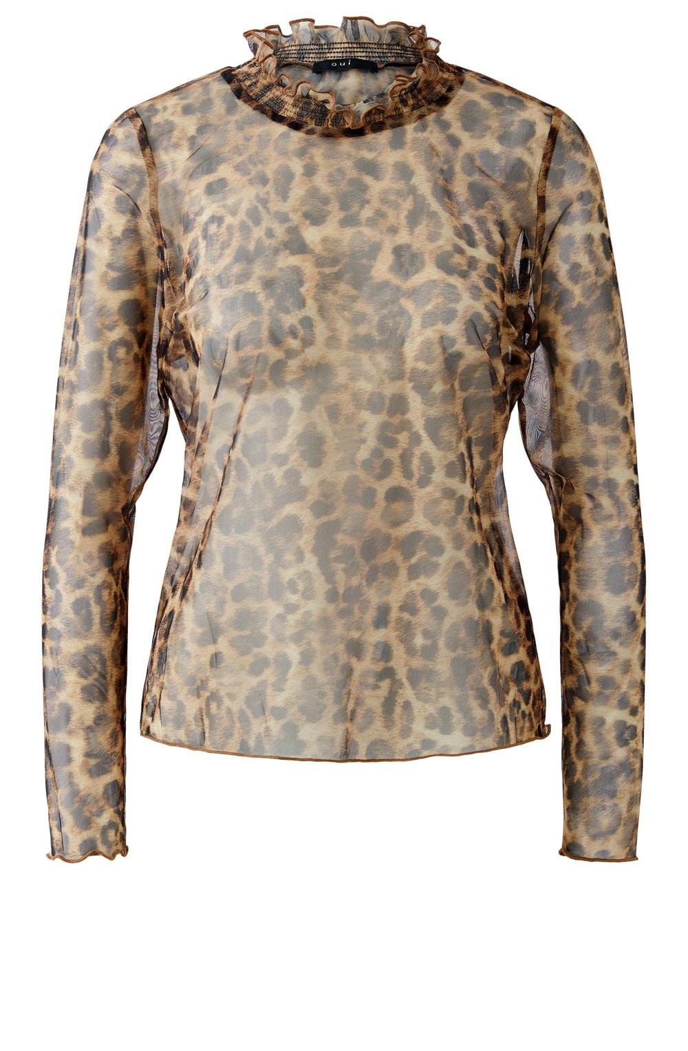 Camel Grey Leopard Print Sheer Blouse
