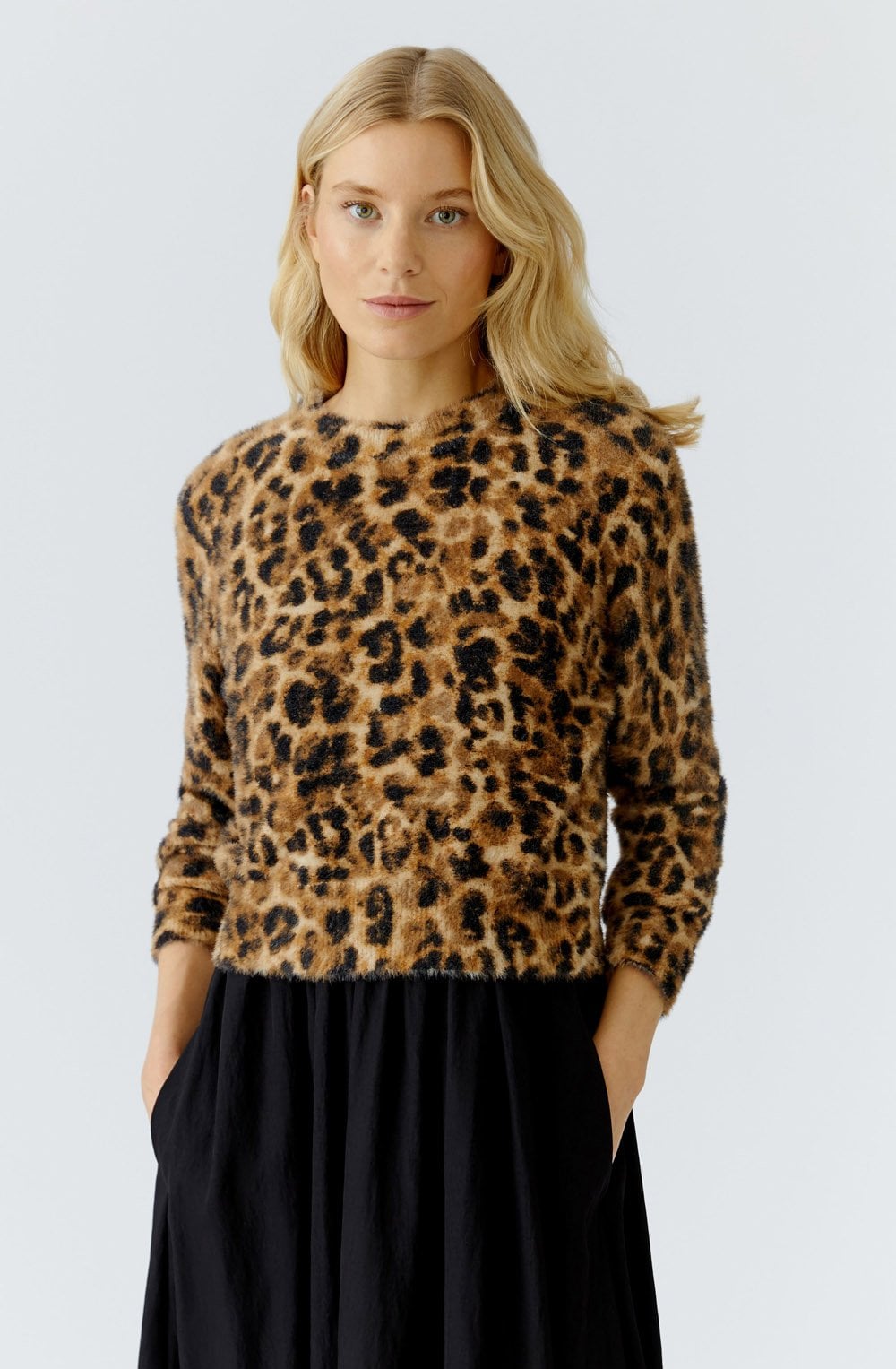 Camel Grey Leopard Print Soft Brushed Jumper