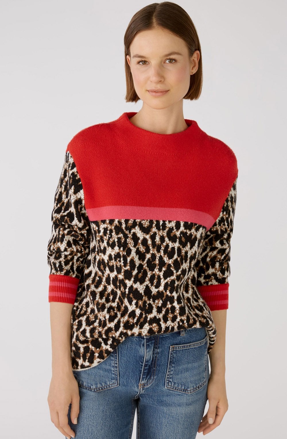 Camel Red Colour Block Jumper