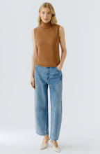 Camel Roll Neck Sleeveless Fine Knit Top